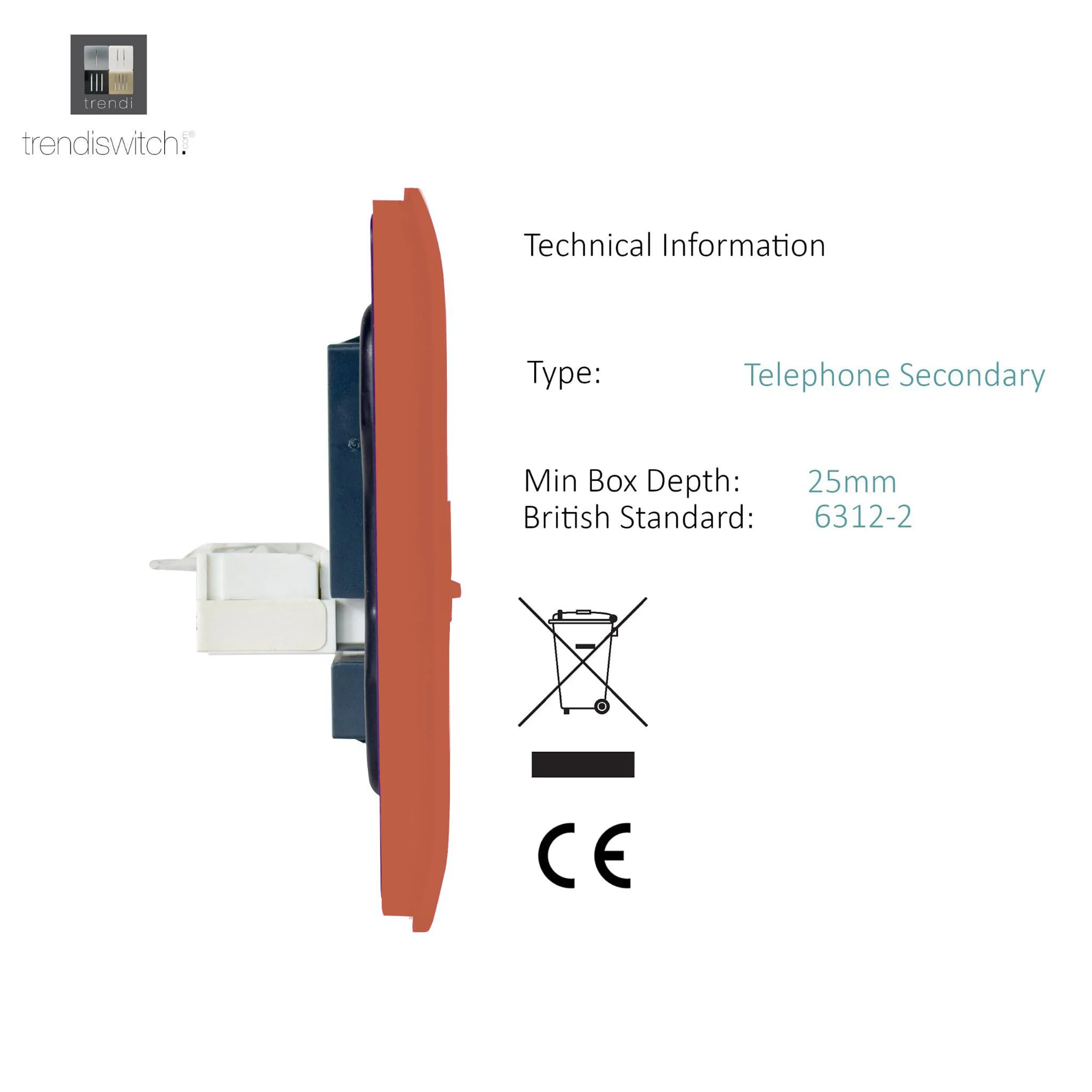 Single PC Ethernet Cat 5 & 6 Data Outlet Copper ART-PCCPR  Trendi Copper